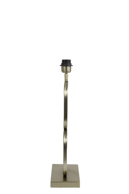 Moderne lampvoet LUTIKA in licht goud metaal, handgemaakt design met twee metalen vierkanten, geschikt voor lampenkappen met een diameter van 30 tot 35 cm, afmetingen 23x11,5x46 cm.